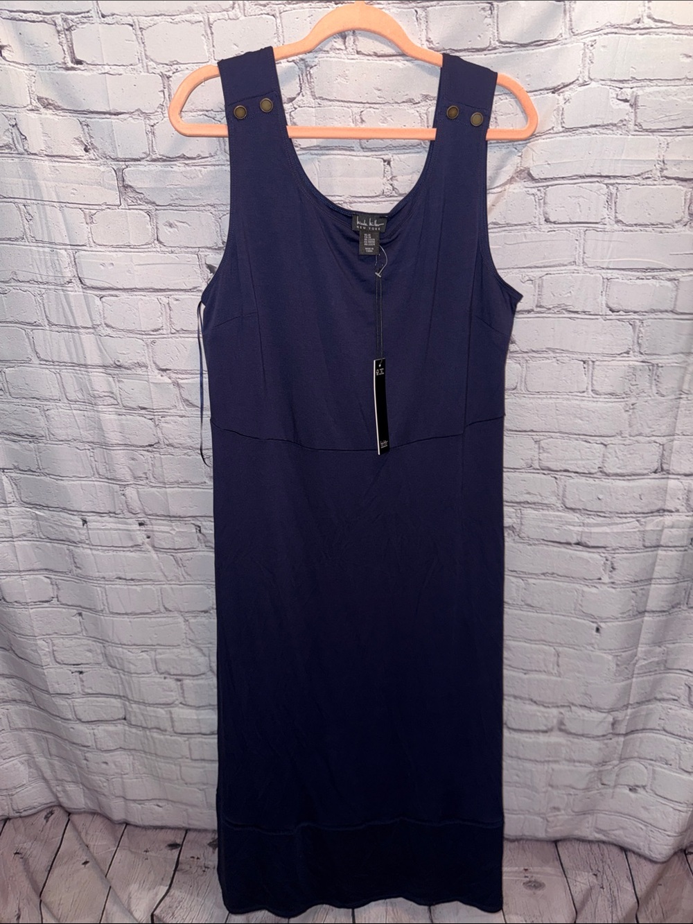 Nicole Miller Navy Sleeveless Maxi Dress with Button-Strap Detail